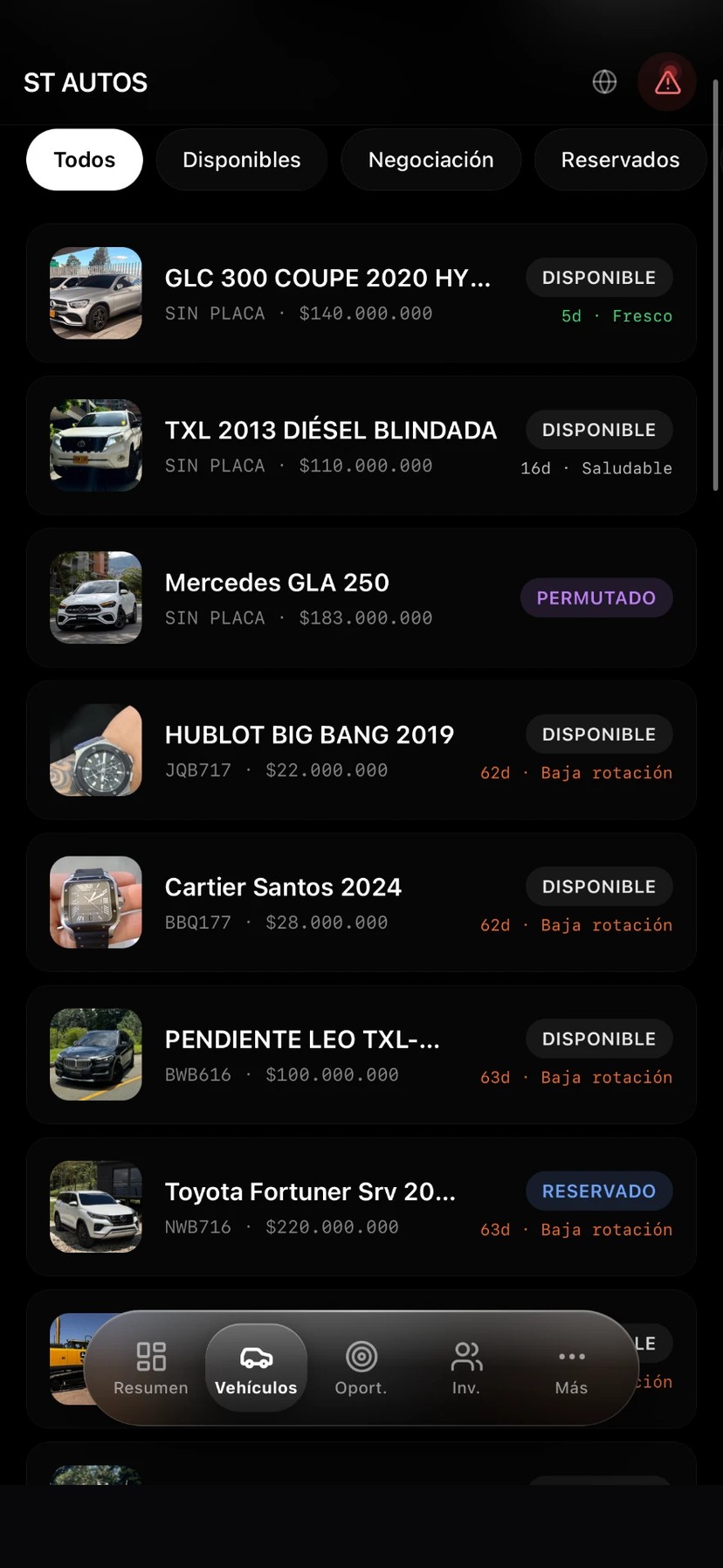 Pantalla real de ST Autos