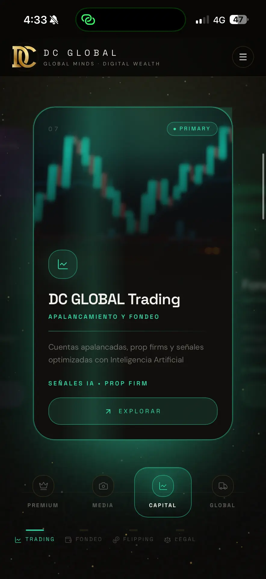 Pantalla real de DC Global